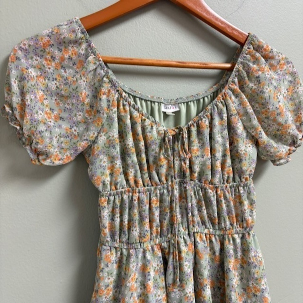 Women Babydoll Mini Dress Sz XS Cottagecore Coquette Milkmaid Boho Cowgirl Fairy - Picture 2 of 10
